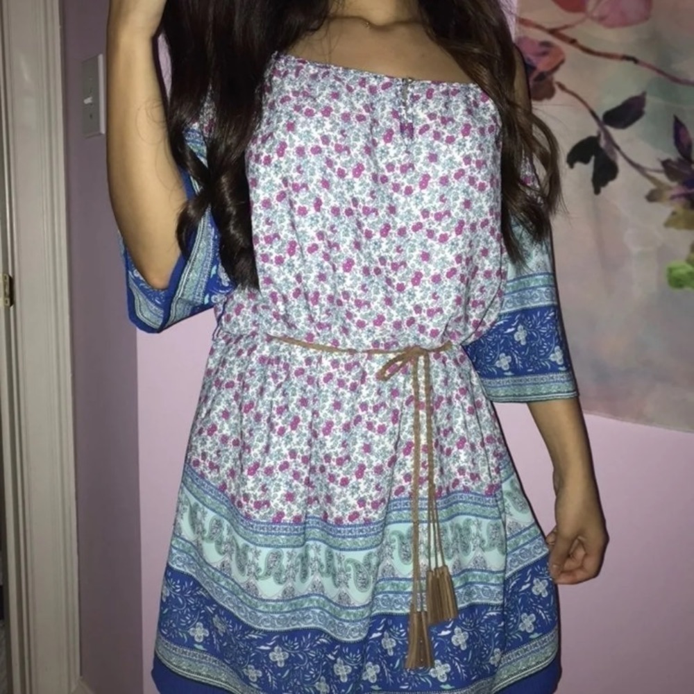Boho Off Shoulder Dress/ Floral Dress